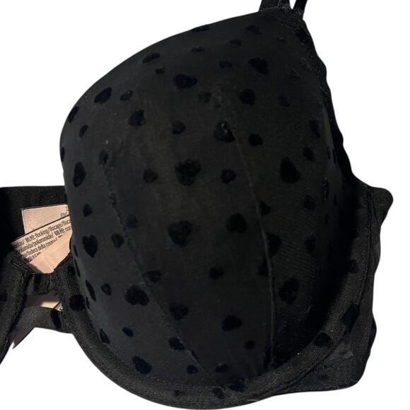 Victoria's Secret‎ Lined Demi Bra Women's 34D Black Velvet Hearts Romantic - Picture 3 of 8